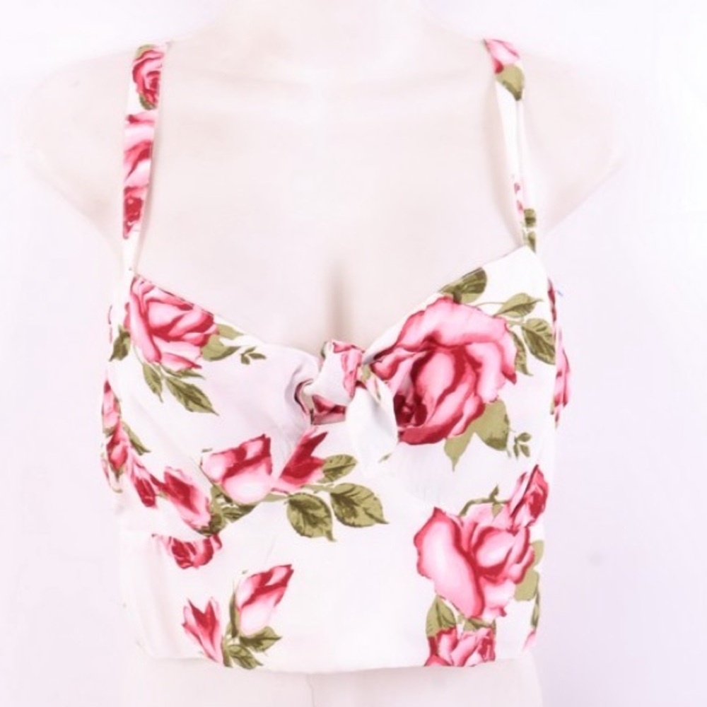 Guess crop top white, floral size M